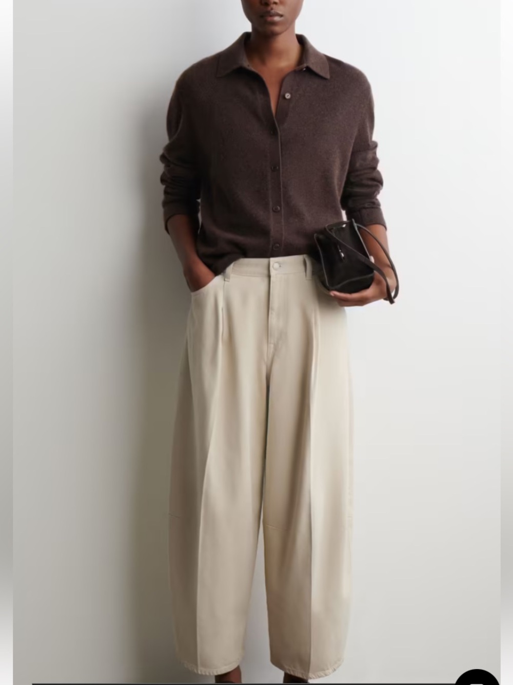 COS Twine Barrel Leg Wide-Leg Cropped Jeans in Cream